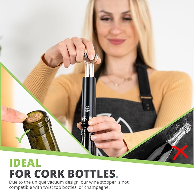 Oliver's Kitchen ® Premium Wine Saver - Vacuum Pump with 4X Wine Stoppers - Wine Stopper Keeps Wine Fresher for Longer - Wine Preserver Perfect for Cork Bottles - Perfect Wine Accessories Gift