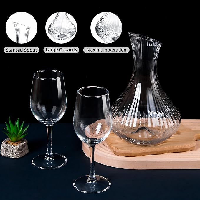 Wine Decanter Aerator Carafe, 53oz/1600ml Glass Wine Aerator with Vertical Stripe Design, Large Capacity Glass Carafe for Wine Aeration, Perfect for Wine Aeration and Display (53 oz)