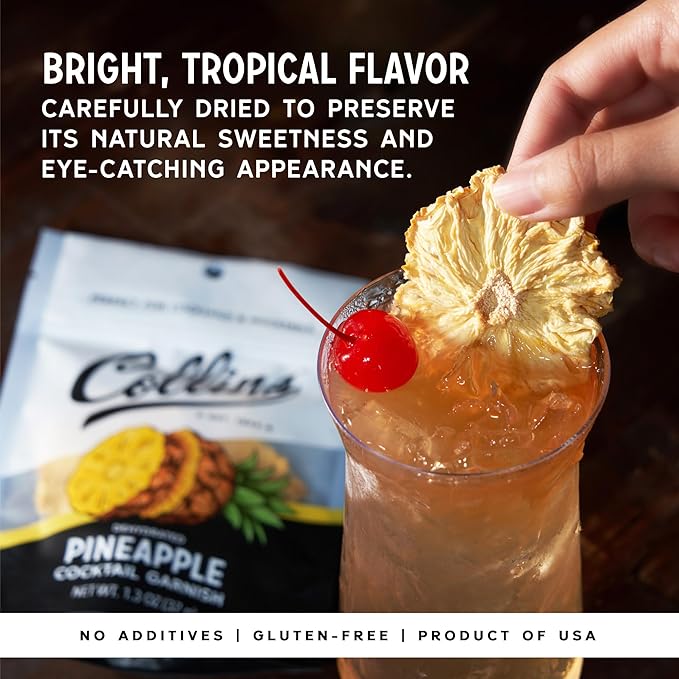 Collins Dehydrated Pineapple Cocktail Garnish Slices, 1.3 oz – Made In USA – Perfect for Piña Coladas, Mai Tais, Mocktails & Desserts – Premium Drink & Food Garnish – 1.3 oz (Pack of 2)