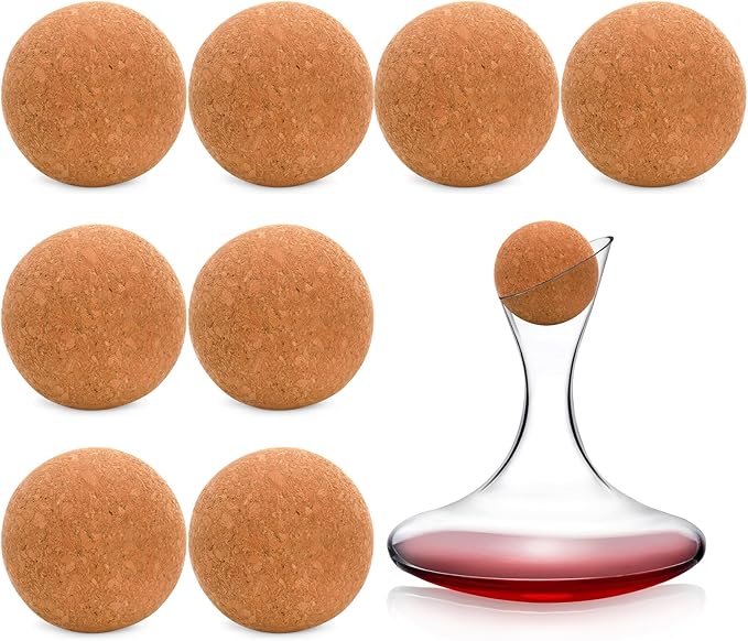 Kingrol 8 Pack Wine Decanter Cork Stoppers - 2.45 Inch/ 62 mm Cork Ball Stopper for Glass Decanter Carafe - Travel Massage Roller Balls for Myofascial Release, Trigger Point Therapy, Yoga Therapy