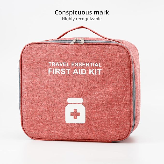 TOPASION Empty First Aid Bags, Travel Medicine Bag, Medical Supplies Organizer Bag, Portable Kit for Traveling, Car, Home, Camping, Office, Hiking, Outdoor (Cationic Wine Red)