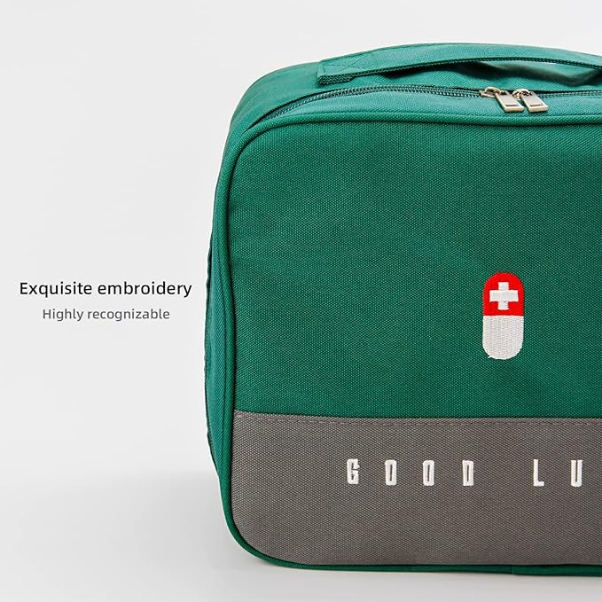 TOPASION Empty First Aid Bags, Travel Medicine Bag, Medical Supplies Organizer Bag, Portable Kit for Traveling, Car, Home, Camping, Office, Hiking, Outdoor (Oxford Green)