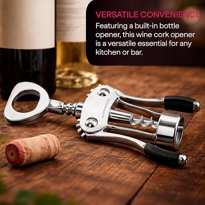Wine Opener with Built-in Bottle Opener,Wing Corkscrew,Heavy Duty Screw, Sturdy Lever Mechanism, Ergonomic Handles, Premium Quality