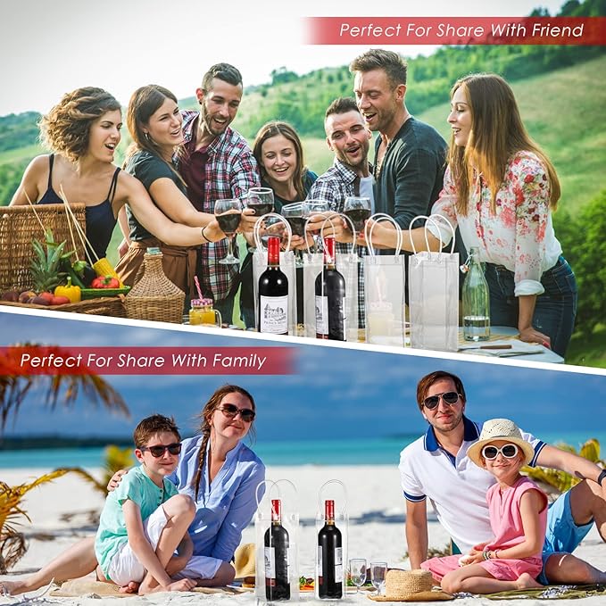 50 Pieces Ice Wine Bag Portable Wine Cooler Bag Drink Bags Clear Wine Pouch Cooler Collapsible PVC Wine Pouch Bags with Handle for Champagne Cold Beer Chilled Beverages Iced Drinks Party Outdoor