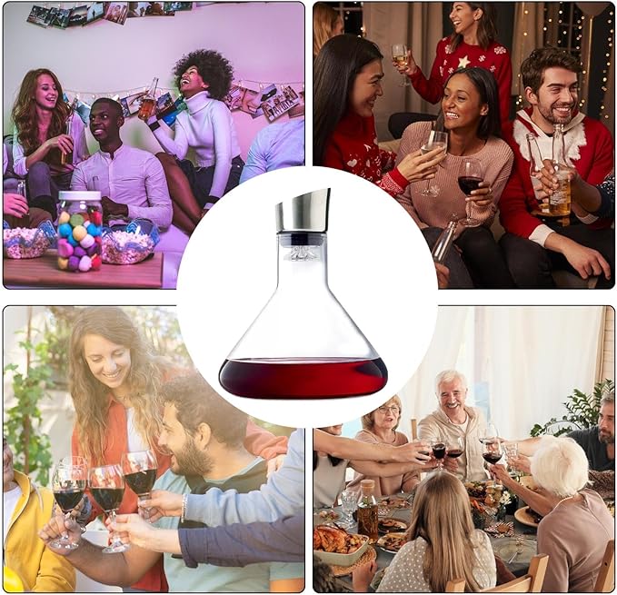 Wine Carafe Red Wine Decanter, Red Wine Decanter Set with Aerator? Wine Hand-held Aerator with Stainless Steel Pourer Lid, Wine Filter, Wine Accessories