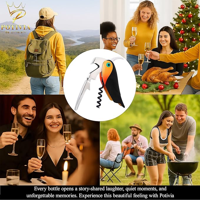 Wine Opener Waiter Corkscrew - Professional Wine Key for Servers & Bartenders with Foil Cutter - Manual Bottle Opener, Double Hinged Bird Shape 3-in-1 (Black)