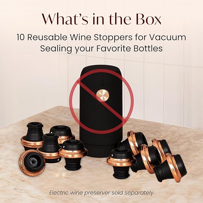 Electric Wine Preserver - Rechargeable Vacuum Saver With Airtight Seal - Automatic Air Remover Pump for 10 Days of Flavor & Freshness - Preservation System (Black & Rose Gold (stoppers only))