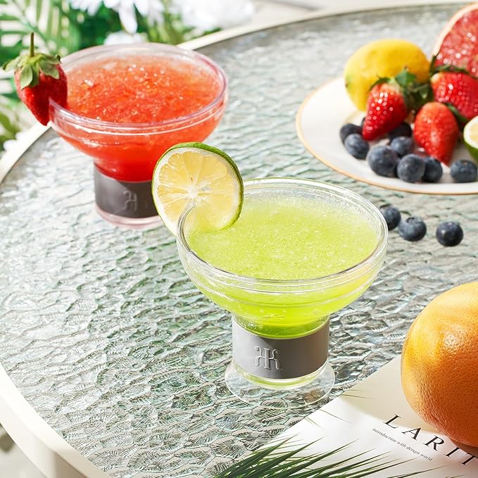 Frozen Margarita & Cocktail Chiller Glasses | Set of 4 | 12 OZ Unbreakable Tritan Acrylic , Double Wall Plastic Insulated Glass to Keep your Drink Cool With Freeze Gel Glass , SiliconeHolder ( 12 OZ )