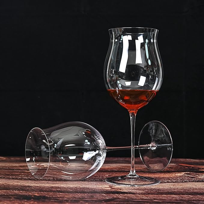 Bella Vino Extra Large Crystal Wine Glasses with Stem - Elegant Wide Rim Stemware Giant Red Patented Stemmed Long for Unique Modern Glass Gifts, Set of 2-32oz., (bv2004)
