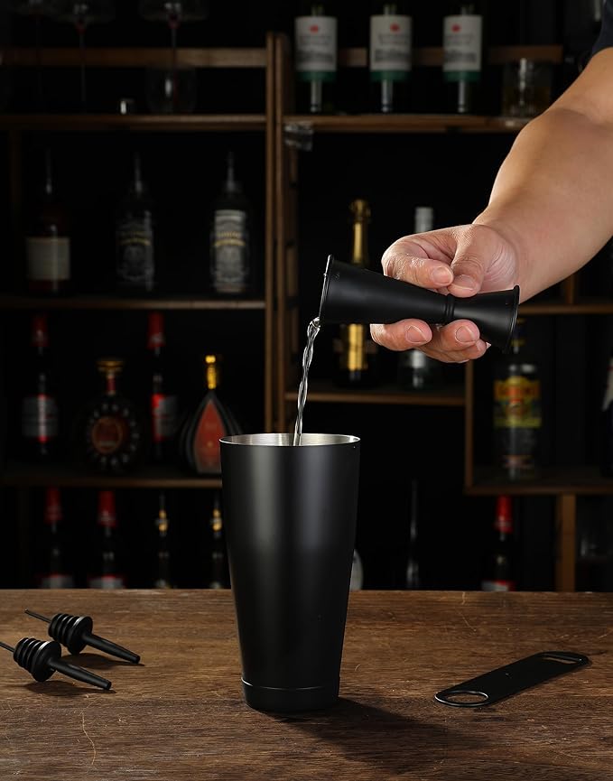Cocktail Shaker Set - 13-Piece Bar Accessories Kit w/Weighted Boston Shaker, Strainer, Jigger, Muddler,Mixing Spoon and More - Home Bartending Tools, Accessories for Bartender, Matte Black