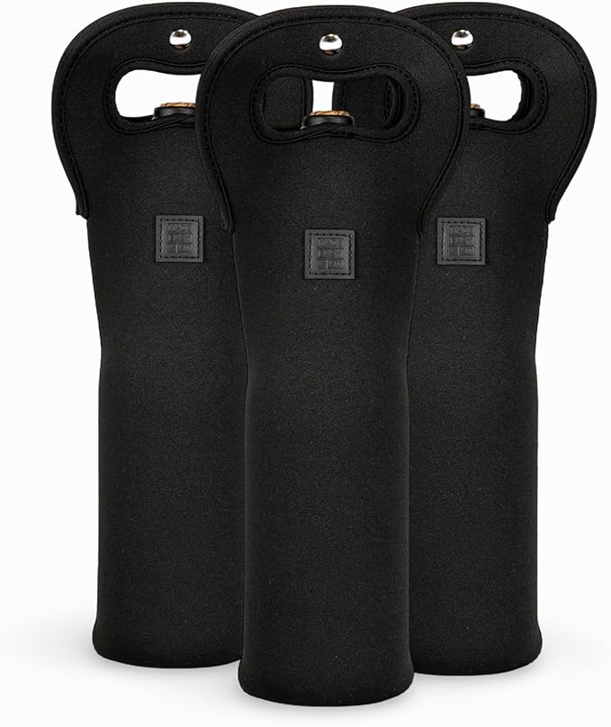 Made Easy Kit Insulated Wine Tote Set of 3 – Neoprene Wine Bottle Carrier with Magnetic Handle – Triple-Stitched Protective Bag for Travel, Gifting, and BYOB Events (Black)