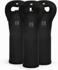 Made Easy Kit Insulated Wine Tote Set of 3 – Neoprene Wine Bottle Carrier with Magnetic Handle – Triple-Stitched Protective Bag for Travel, Gifting, and BYOB Events (Black)