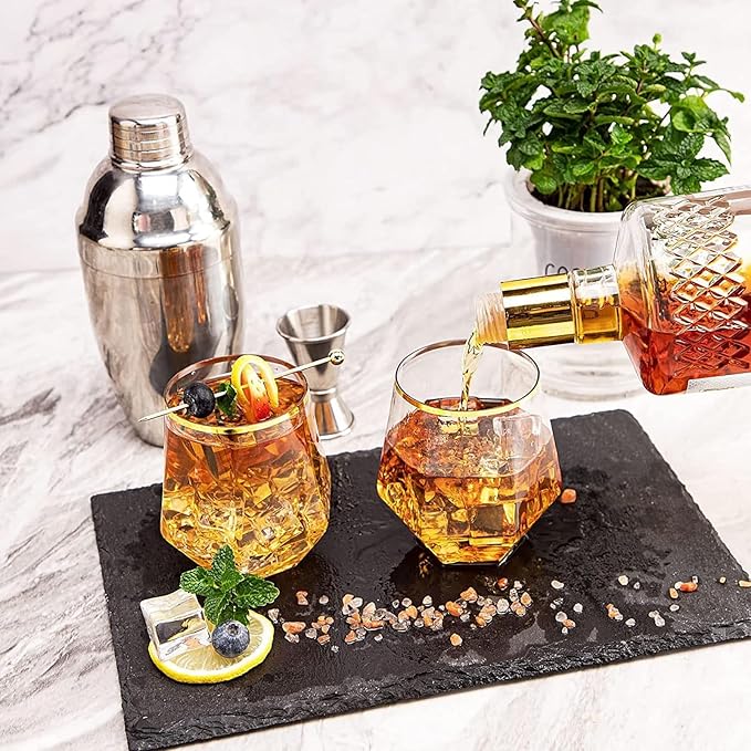 100 Pcs 12 Oz Plastic Wine Cups Gold Rim Plastic Diamond Wine Glass Disposable Stemless Wine Glasses Unbreakable Diamond Wine Glasses for Housewarming Birthday Party Wedding