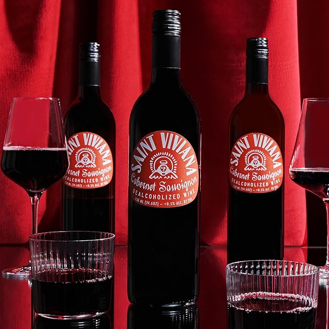 Saint Viviana Non-Alcoholic Cabernet Sauvignon, Non Alcoholic Red Wine, Gluten Free, Low Sugar, Zero Proof, California Dealcoholized Wine, Blackberry, Plum, Coffee & Vanilla Notes, 24.6 fl oz Bottle