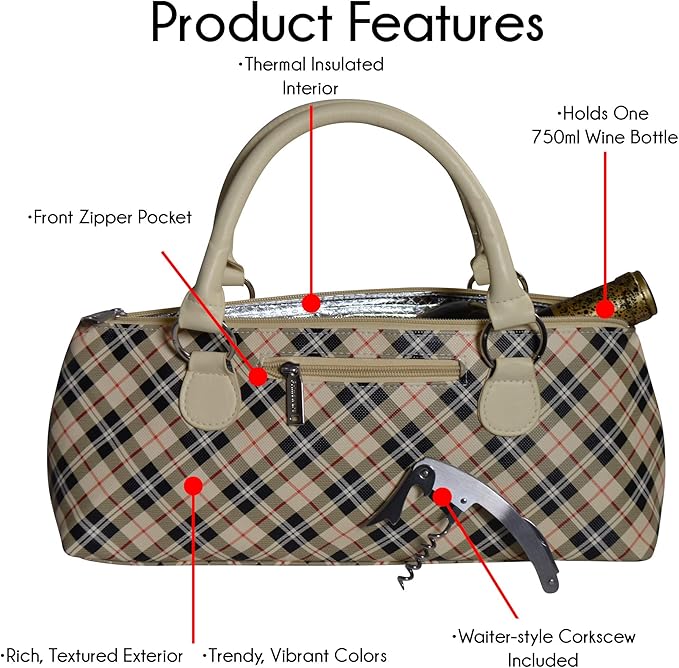 Primeware Wine Clutch Bag Thermal Insulated Wine Carrier Tote Holds Red and White Wine 750 Milliliter Bottle Includes Portable Waiter Style Corkscrew