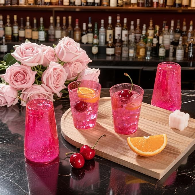 DaYammi 100 Pack Pink Plastic Cups 10Oz Clear Pink Disposable Party Cups for Martini and Cocktail,Fancy Disposable Cup for Wedding,Pink Party Cups Perfect for Mother's Day Party Wedding