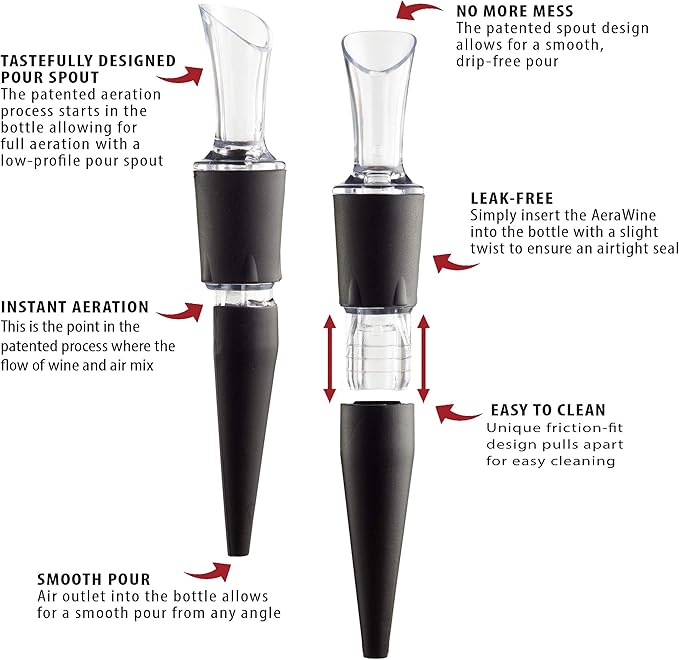 2-Pack -100% MADE IN THE USA - Drip-Free WINE POURER with Patented TILT AERATION CONTROL