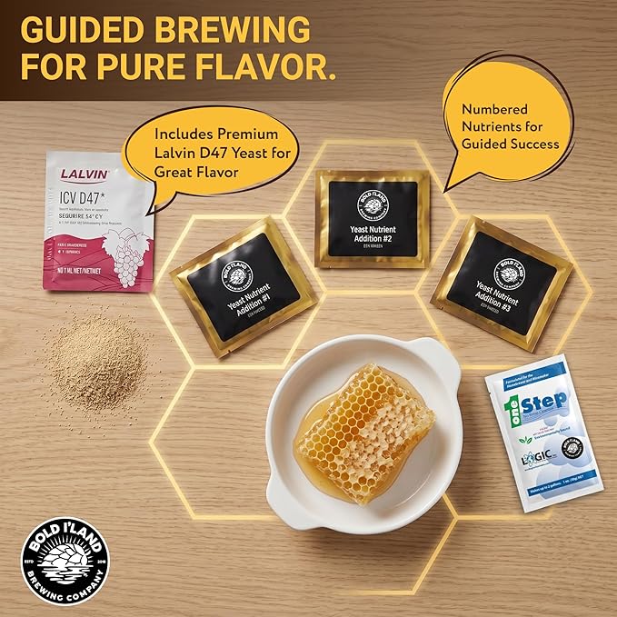 Complete Mead Making Kit for Beginners with Premium Yeast and Ingredients – Home Brewing Starter Kit – Includes 1 Gallon Carboy - Alcohol Hydrometer – Auto Siphon – Airlock - How to Guide