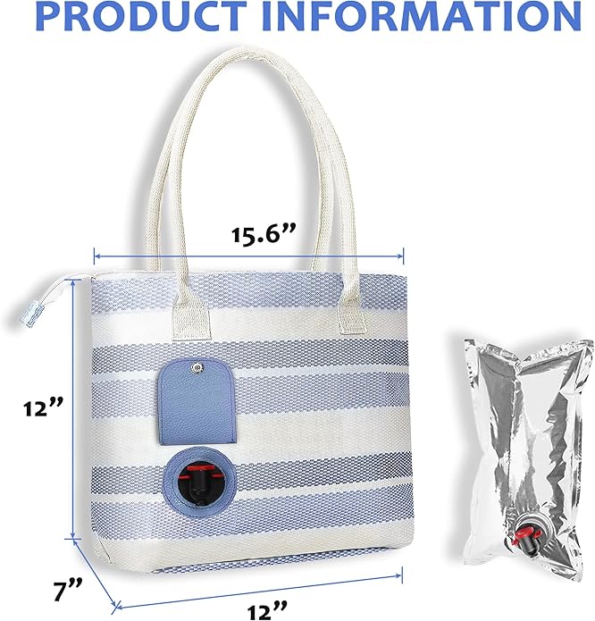 Tirrinia Wine Tote Bag, Beach Cooler for Travel Gift, Drink Purse Travel Bag with Spout for Picnic, BYOB, Party, Dinner, Pool
