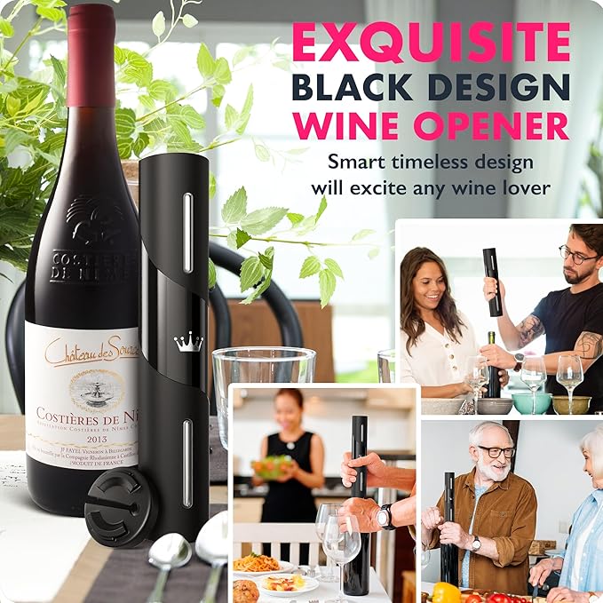 VINABON Battery-Operated Wine Opener - Updated 2026 Electric Wine Bottle Opener with Wine Foil Cutter - One-Click Reusable Automatic Electronic Wine Opener Corkscrew. Includes WineGuide Ebook