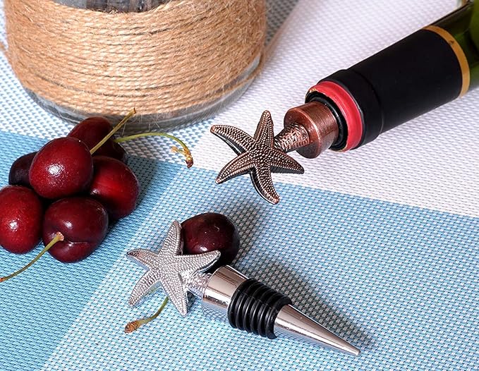 24PCS Valentine's Day Wedding Favors for Guests,Nautical Wine Stopper Party Favor Zinc Alloy Decoration Starfish Bridal Shower Gifts Wine Stoppers Keep Wine Fresh(24,Sliver Starfish)