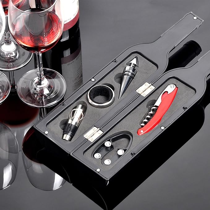Solaris Wine Accessories Gift Set, 5-Piece Deluxe Corkscrew Opener with Elegant Accessories Box - Perfect Party Gift for Wine Lovers, Elegant Gift for Her