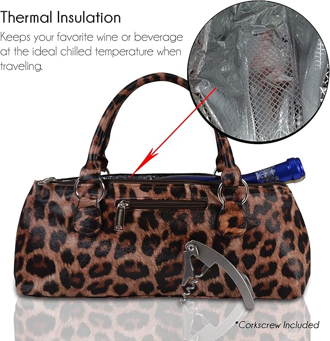 Primeware Wine Clutch Bag (Thermal Insulated) Trendy Women's Carry Tote | Holds Red & White 750mL Bottles | Trendy Fashion | Incl. Portable Waiter-Style Corkscrew