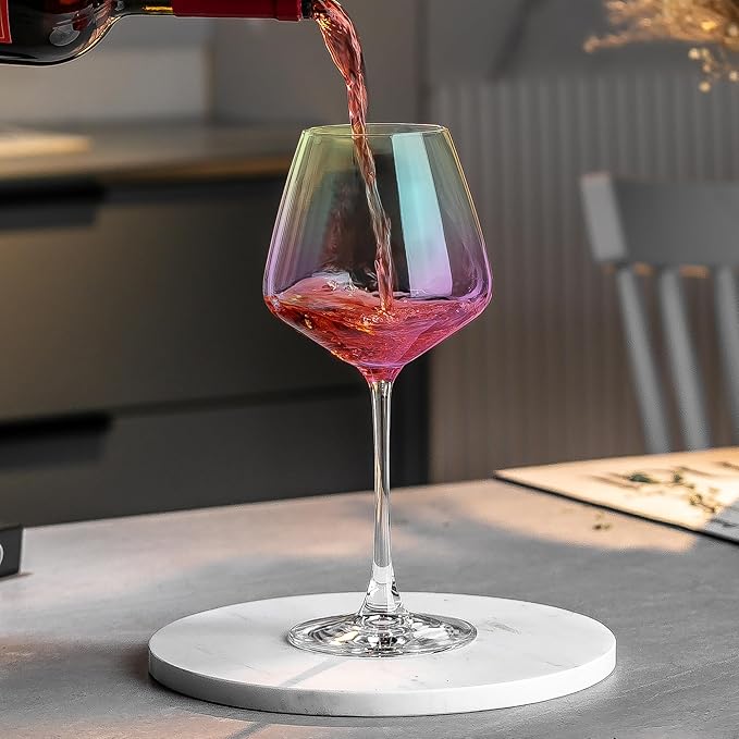 PTSTING Wine Glasses 15.5oz Iridescent Wine Glasses Set of 4 Burgundy Wine Glasses for Wine Tasting, Wedding Gift, Anniversary, Christmas, Birthday