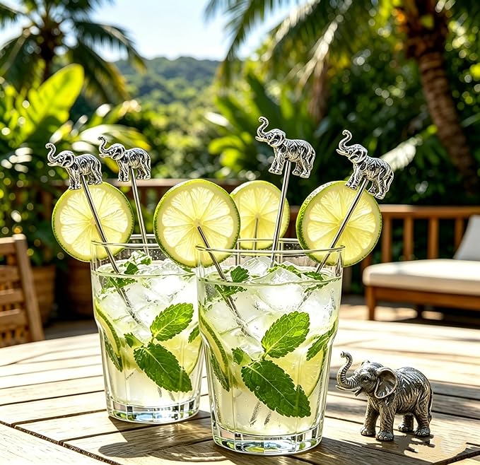 Homestia Stainless Steel Cocktail Picks, 4.7 Inch Elephant Animal Cocktail Toothpicks, Reusable Garnish Skewers for Drinks, Set of 6 Martini Olive Picks
