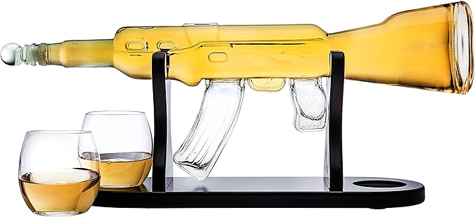 Godinger Gifts for Dad, Whiskey Gifts for Men, Whiskey Decanter Rifle with 2 Whiskey Glasses, Whiskey Decanter Set for Liquor, Scotch, Bourbon Vodka, Gifts for Men Clear