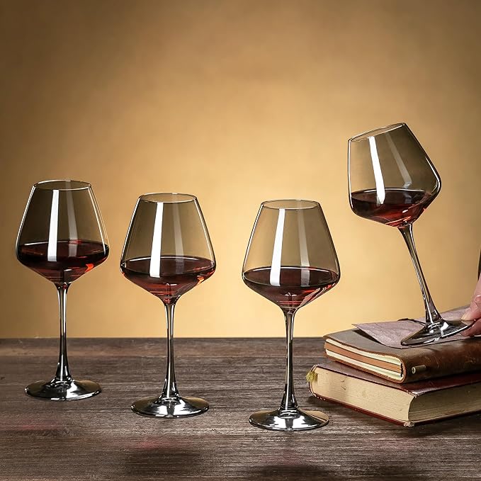 PTSTING Wine Glasses 15.5oz Grey Wine Glasses Set of 4 Burgundy Wine Glasses for Wine Tasting, Wedding Gift, Anniversary, Christmas, Birthday