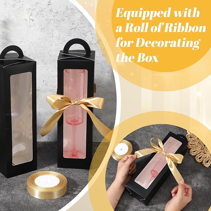 Ckhoid 24Pcs Tumbler Gift Box with Handle, Wine Glass Gift Box with Ribbon, Exhibition Boxes for 12oz, 16oz, 20oz, 30oz Sublimation Tumblers, Glasses, Jars, Mug Can Blanks, Wine Glasses