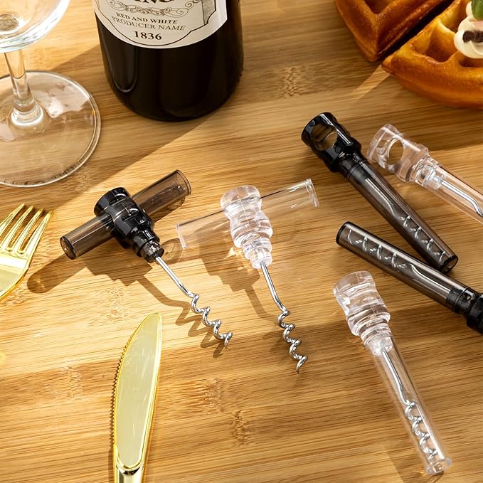 Patelai 6 Pcs Travel Pocket Wine Corkscrew Bulk Portable Wine Opener Plastic Cork Opener Mini Camping Cork Screw for Waiter Corkscrews Restaurant Bottle Camping Travel Gift(Black,White)