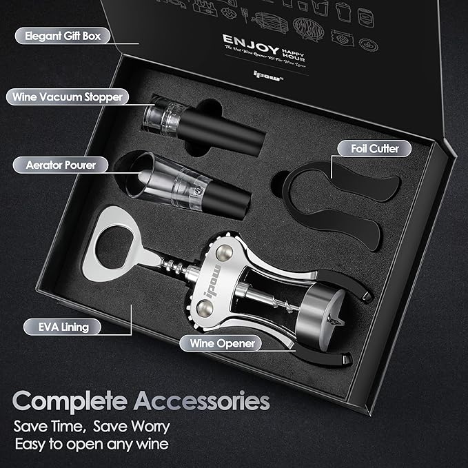 IPOW Wine Opener, Zinc Alloy Wine Bottle Opener, Wing Corkscrew Heavy Duty, Manual Multifunctional Cork Screw for Waiter,