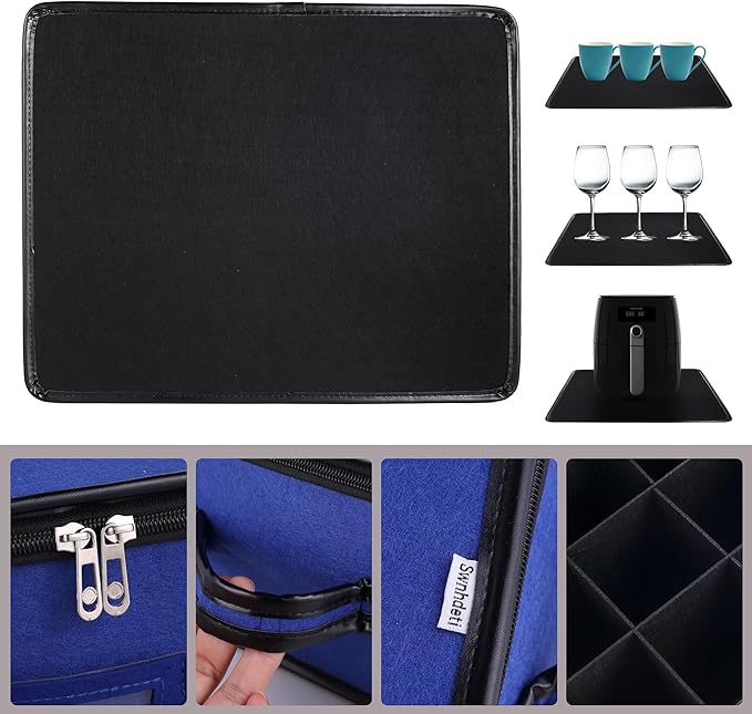 2 Pack Glass Storage Box with Dividers for Mugs & Glassware Coffee Cup Kit Stemware Storage Containers for Packing and Moving 12 Crystal Glassware, Wine Glasses, Drinkware (Blue)