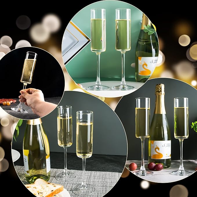 Elegant Champagne Glasses Set of 12, Glass Champagne Flutes for Birthday, Wedding, Party - 6 oz, Clear