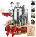 Mixology & Craft Bartender Kit – 15 Piece Cocktail Shaker Set with Bamboo Stand | Complete Cocktail Kit Gift Set | Top Bartender Gifts for Men & Women | Exclusive Recipe Cards (Silver)