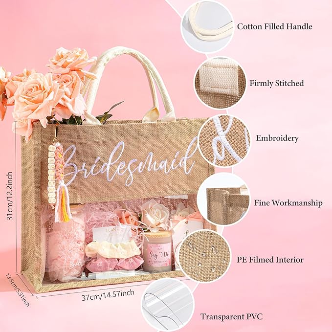 Bridesmaid Gifts, Bridesmaids Proposal Gifts, Will You Be My Bridesmaid Box from Bride for Wedding Day, Engagement Wedding Bachelorette Party Gift, Bridesmaids Proposal Tote Bag Glass Cup Gift Set