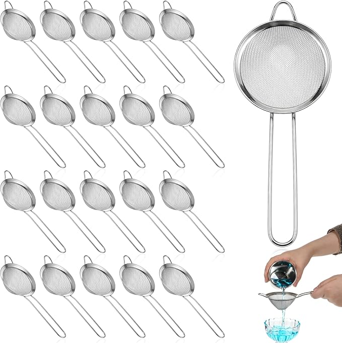 20 Packs Stainless Steel Small Strainer, 3.3'' Tea Strainers Cocktail Strainer Stainless Steel Fine Mesh SmallStrainers, Fine Mesh Steels Cone Shaped Cocktail Strainers for Juice, Coffee, Long Handle