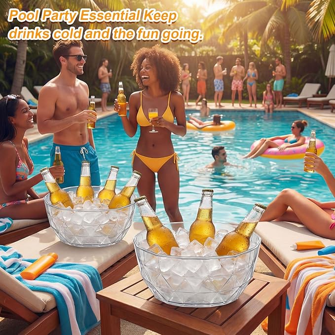 6 Pcs 3 L Ice Buckets with Scoops and Tongs Clear Plastic Ice Bucket Beverage Tubs Acrylic Champagne Cooler for Cocktail Bar Drink Cooler Holder for Mimosa Bar Supplies Chiller Bin