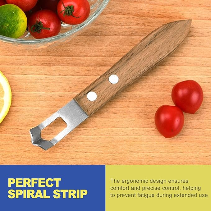 Stainless Steel Channel Knife Bar Tool, Walnut Handle Lemon Twist Tool & Citrus Zester, Lemon Peeler & Orange Peeler for Cocktails, Drink Garnish Zester Tool for Home Bartenders