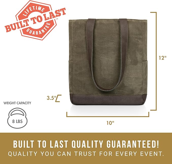 PICNIC TIME 2 and 3 Bottle Insulated Wine Bag, Distressed Waxed Canvas Wine Tote, Durable Bottle Carrier Bag for Gifts and Travel with Side Pockets & Removable Divider (Khaki Green with Brown Accents)