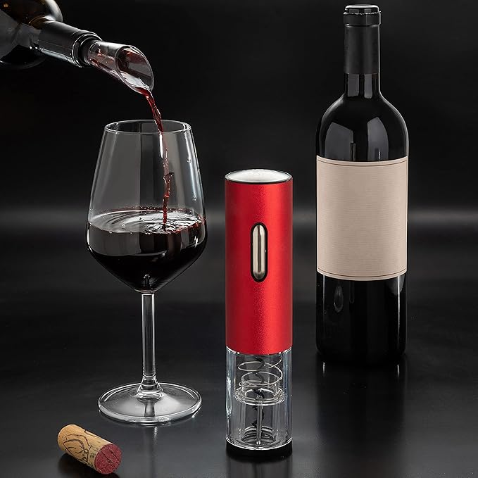 Moss & Stone Electric Wine Opener Set, Corkscrew Remover With USB Charging, Wine Bottle Opener with Wine Pourer, Foil Cutter & Vacuum Stopper, Automatic Wine Opener For Wine Lovers (Red)