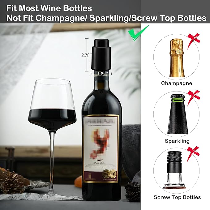 Wine Stoppers Vacuum, Reusable Silicone Wine Bottle Stopper Wine Saver Wine Preserver with Date Dial, Best Christmas and Birthday Gifts - 2 Pack