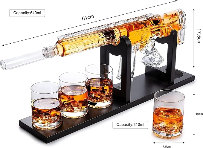 Gifts for Men Dad, Whiskey Decanter Set - AR Limited Edition, Silencer Stopper - 800 ml & 4, 12oz Whisky Glasses - Father Birthday Gift - Drinking Party, Liquor, Vodka Tik Tok Decanter