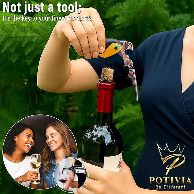 Wine Opener Waiter Corkscrew - Professional Wine Key for Servers & Bartenders with Foil Cutter - Manual Bottle Opener, Double Hinged Bird Shape 3-in-1 (Blue)