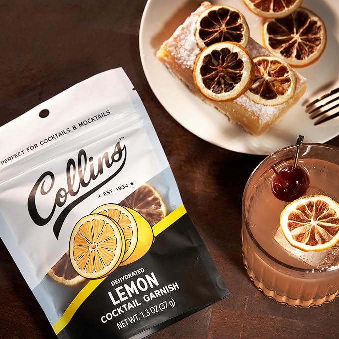 Collins Dehydrated Lemon Cocktail Garnish Slices, 1.3 oz, Perfect for Whiskey Sours, Martinis, Mocktails & Desserts – Premium Drink & Food Garnish – 1.3 oz