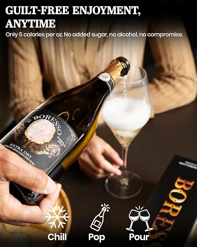 Boresso Extra Dry 0.0% ABV Non-Alcoholic Sparkling Wine With Gift Box Perfect Alcohol-Free Champagne Alternative Dealcoholized From Italy 750ml