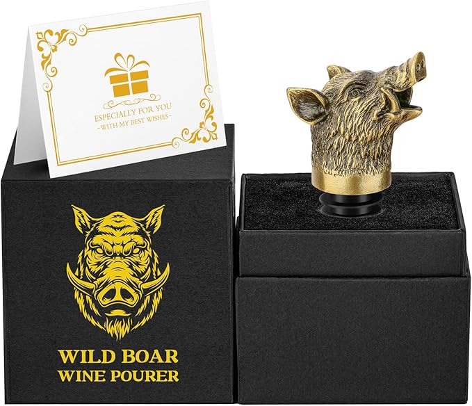 Wild Boar Head 2-In-1 Wine Aerator Bottle Pourer and Stopper for Men Women, Hunting Gifts for Hunters, Liquor Bottle Pourers Spout for Alcohol Spirits, Wine Gifts Accessories