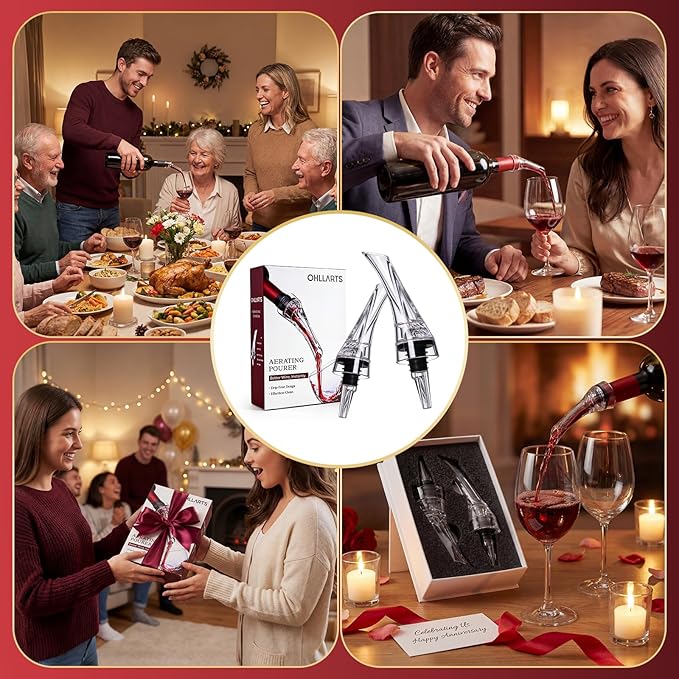 Wine Aerator Pourer, 2 Pack Drip-Free Wine Aerator, Instant Aeration No Spill Pourer, Wine Decanter Alternative, Universal Fit Wine Bottles, Food Grade Easy Clean